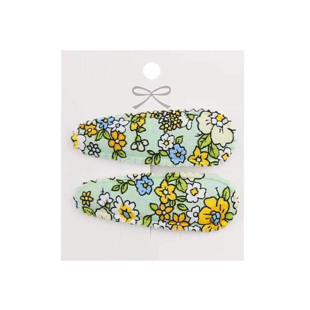 Pale Green Floral Hair Clips, Two on Card